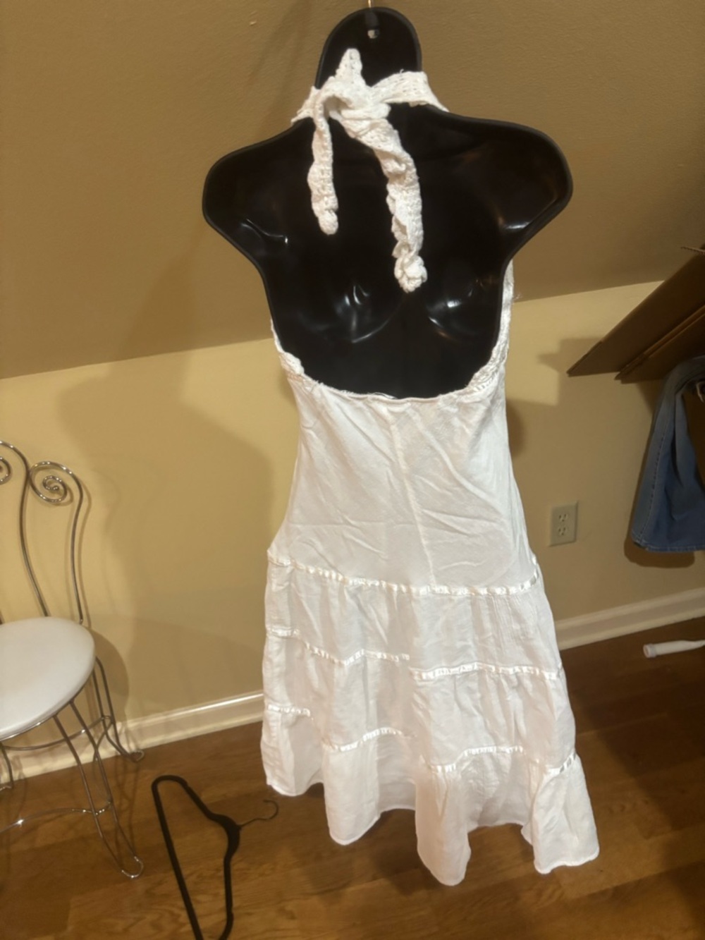 Y2K B Darlin White Crochet Halter Mini Dress Fairycore Ren Fair Boho - Picture 2 of 13